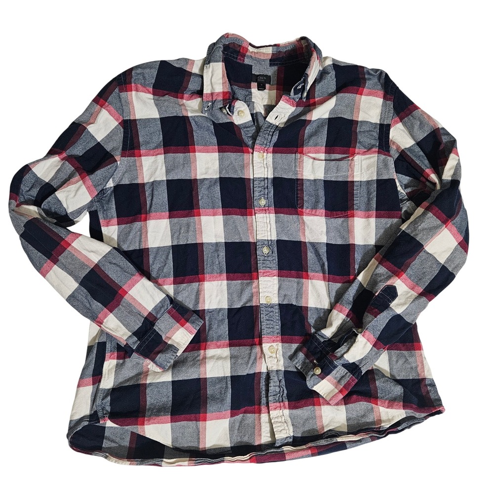 J.Crew Oxford Shirt Mens XL Navy Blue Red White Plaid Long Sleeve Button Down